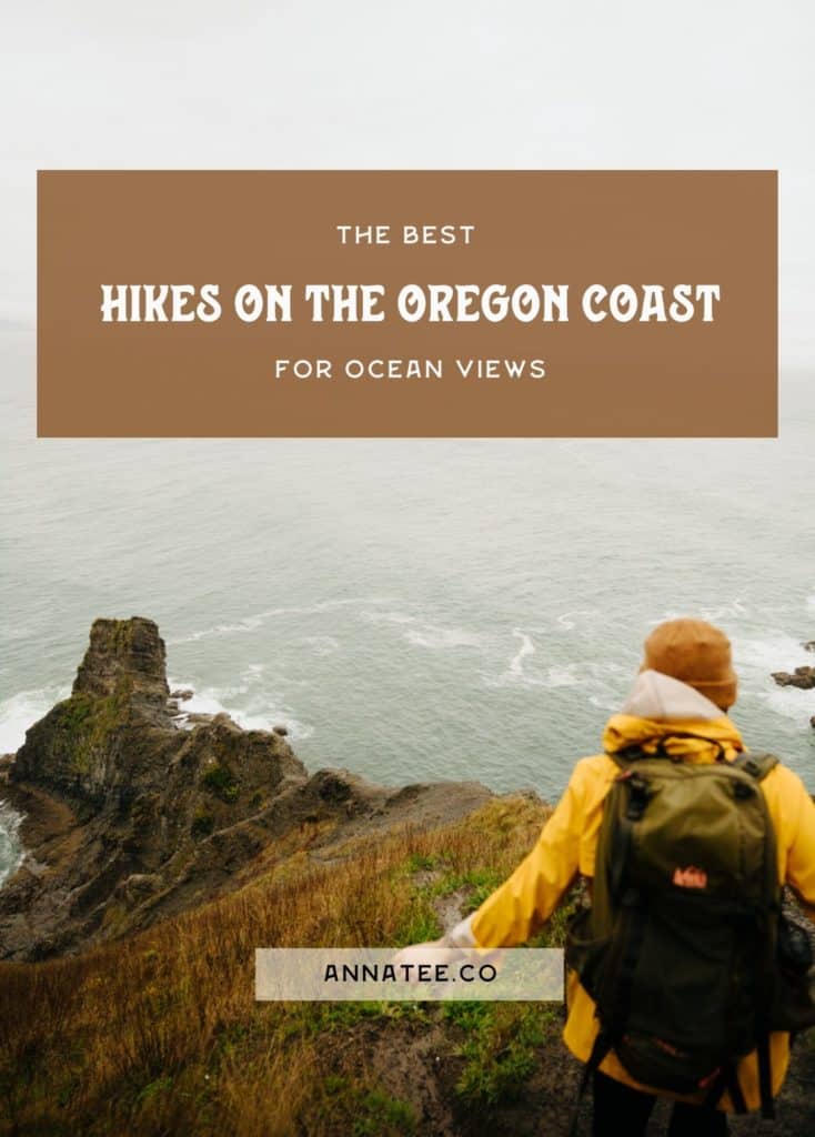 A Pinterest graphic that says "the best hikes on the Oregon Coast for Ocean views."