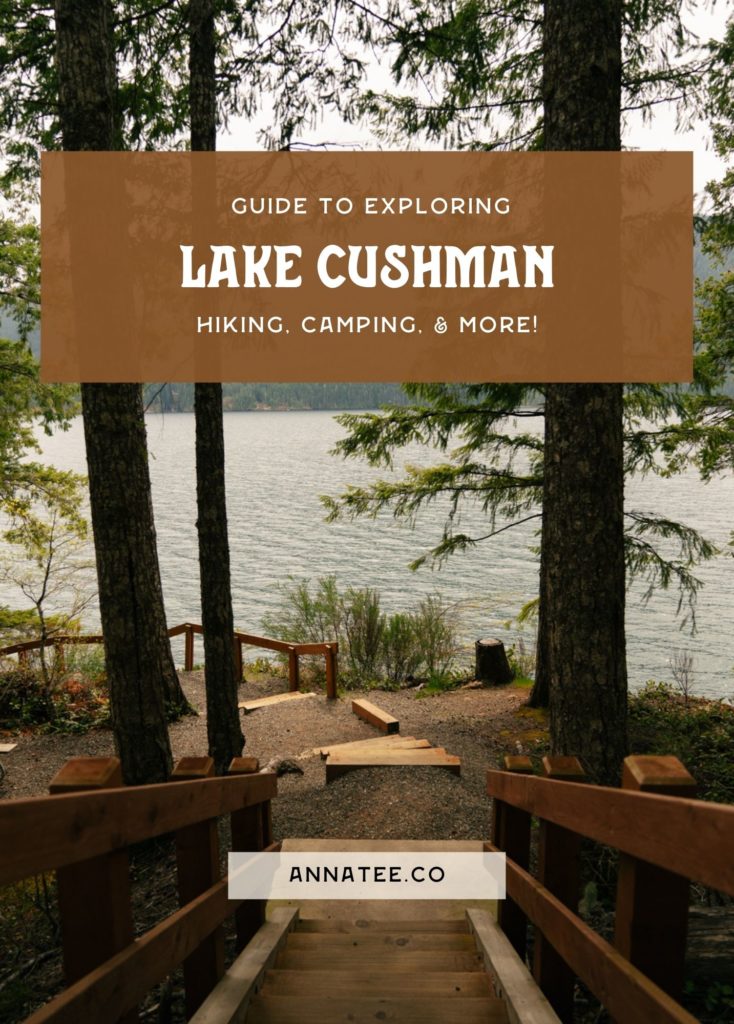 A Pinterest graphic that says "guide to exploring Lake Cushman."