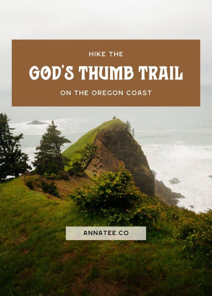 A Pinterest graphic that says "hike the Gods Thumb trail on the Oregon Coast."