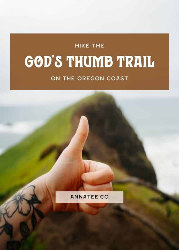 A Pinterest graphic that says "hike the Gods Thumb trail on the Oregon Coast."