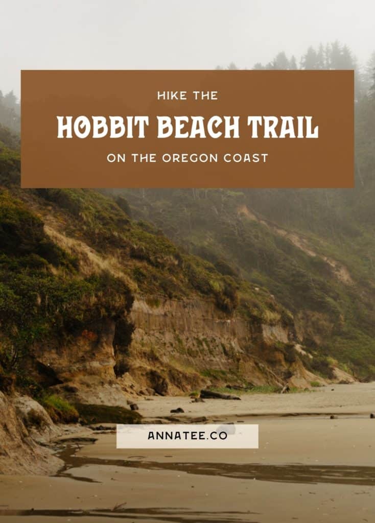 A Pinterest graphic that says "hike the Hobbit Beach trail" on the Oregon Coast.