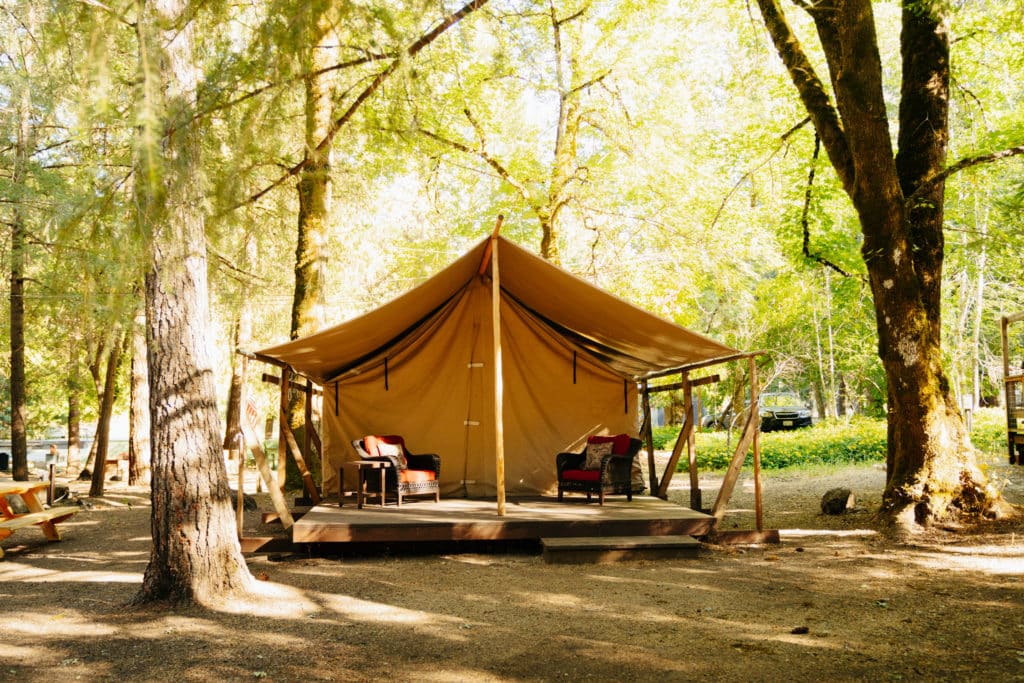 The glamping tent at the Pine Grove Cobb Resort.