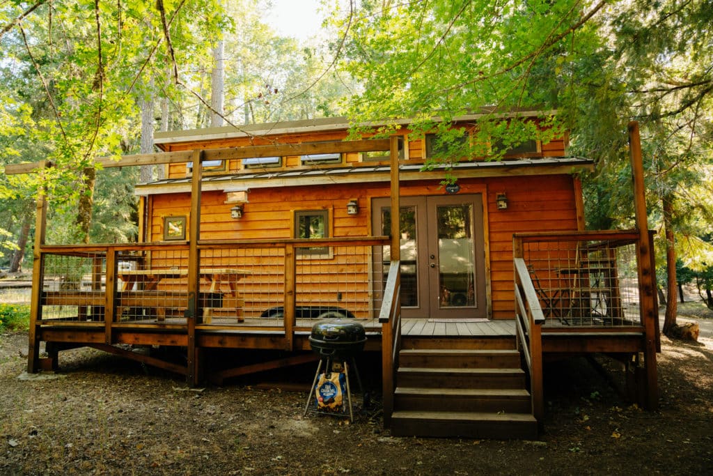 The Mooncat Tiny Home cabin at the Pine Grove Cobb Resort.