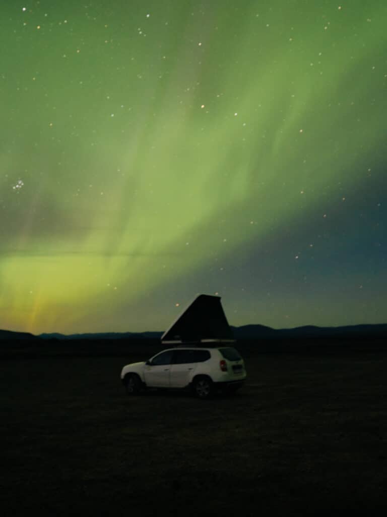 The northern lights, spotted while car camping in Iceland.