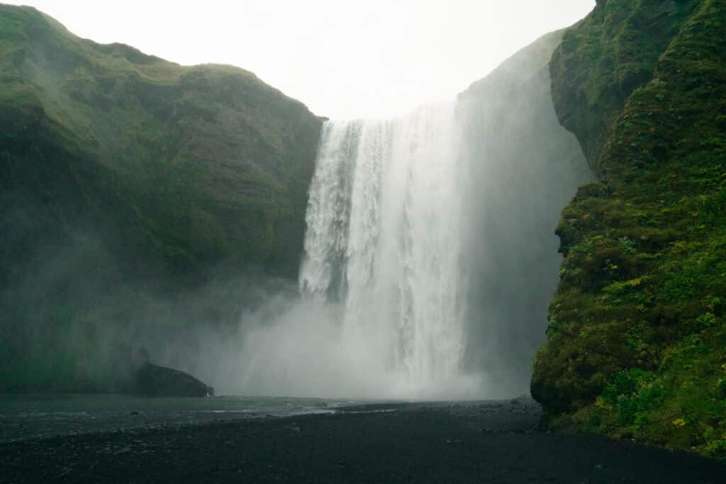 The view from Skogafoss campground, which is one of the best places for camping in Iceland.