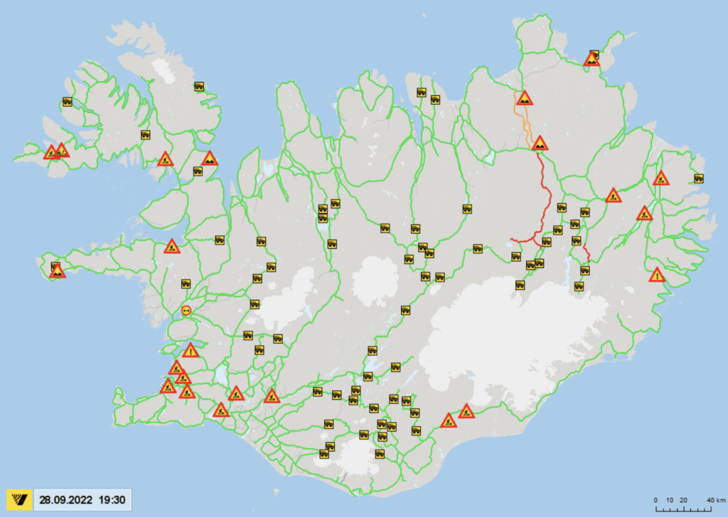 A map of the F-roads in Iceland.