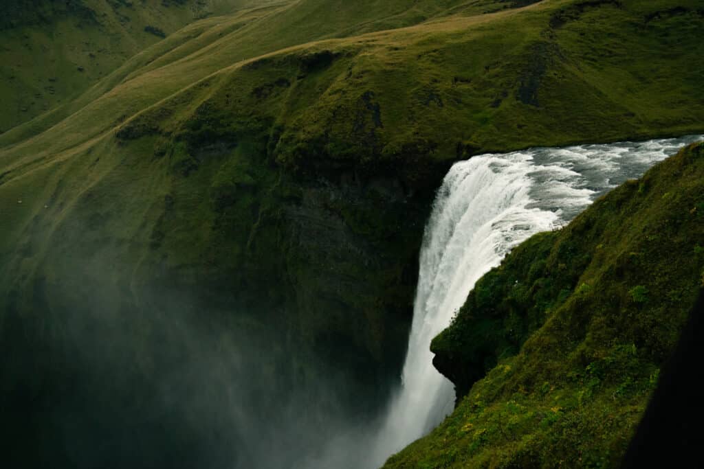 Skógafoss - one of the best waterfalls in Iceland - from above.
