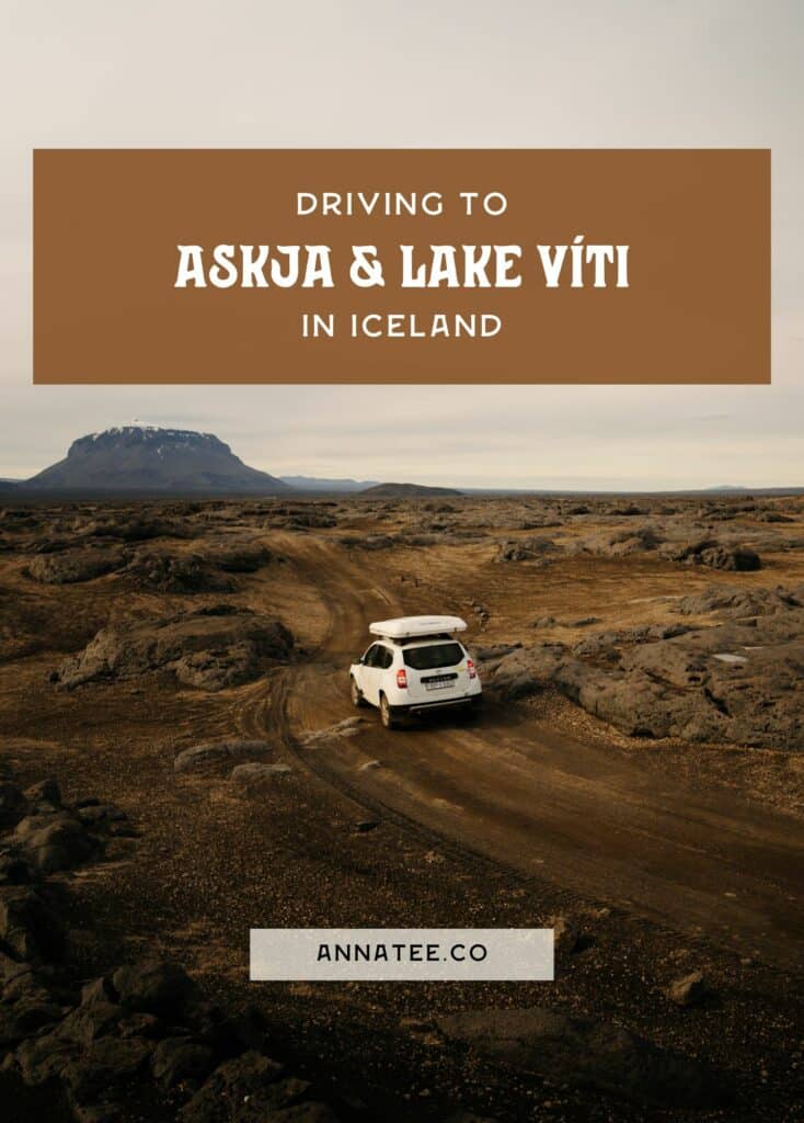 A Pinterest graphic that says "Driving to Askja and Lake Víti in Iceland."