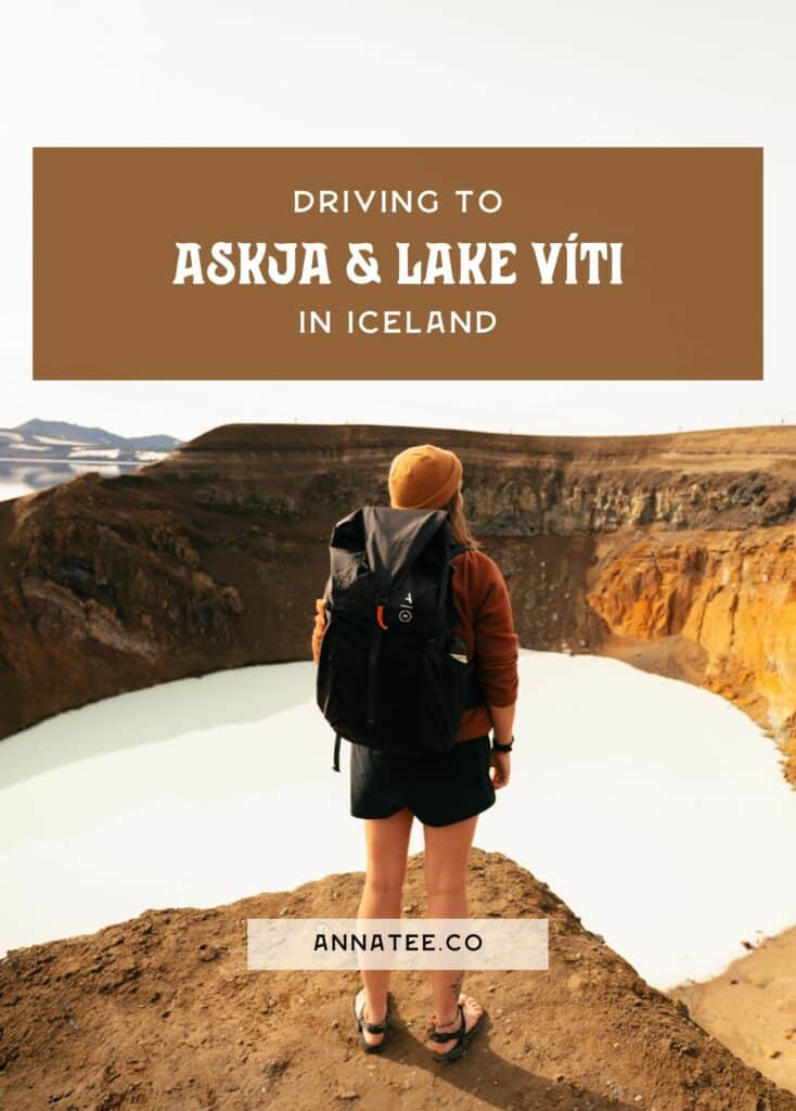 A Pinterest graphic that says "Driving to Askja and Lake Víti in Iceland."