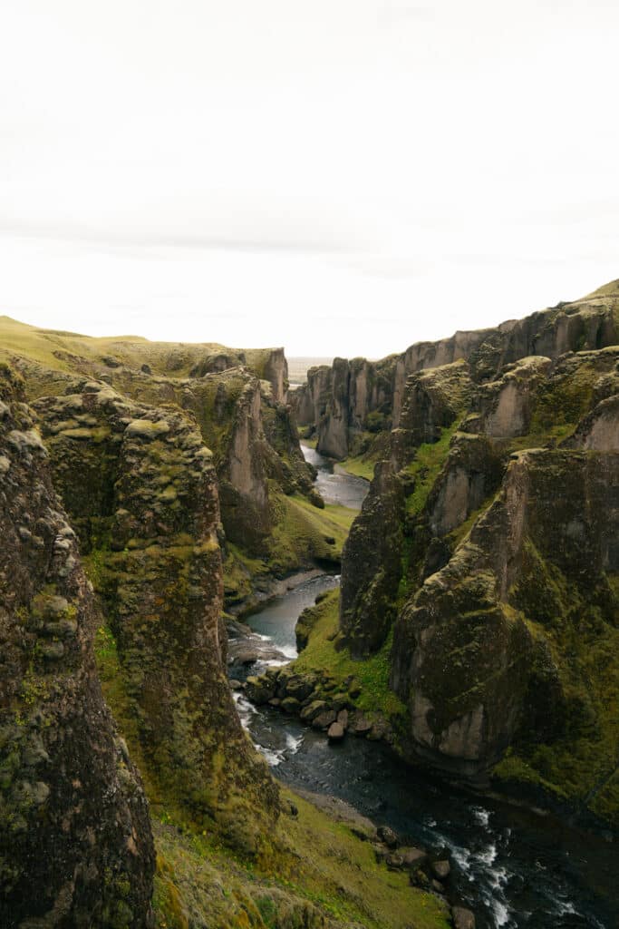 A view of Fjaðrárgljúfur Canyon.
