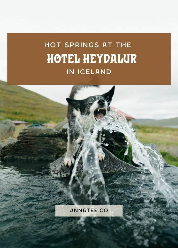 A Pinterest graphic that says "Hot Springs at the Hotel Heydalur in Iceland."