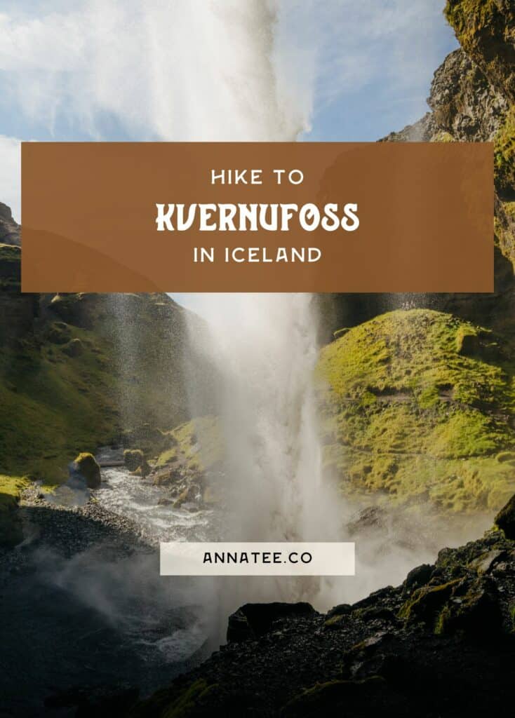 A Pinterest graphic that says "hike to Kvernufoss in Iceland."
