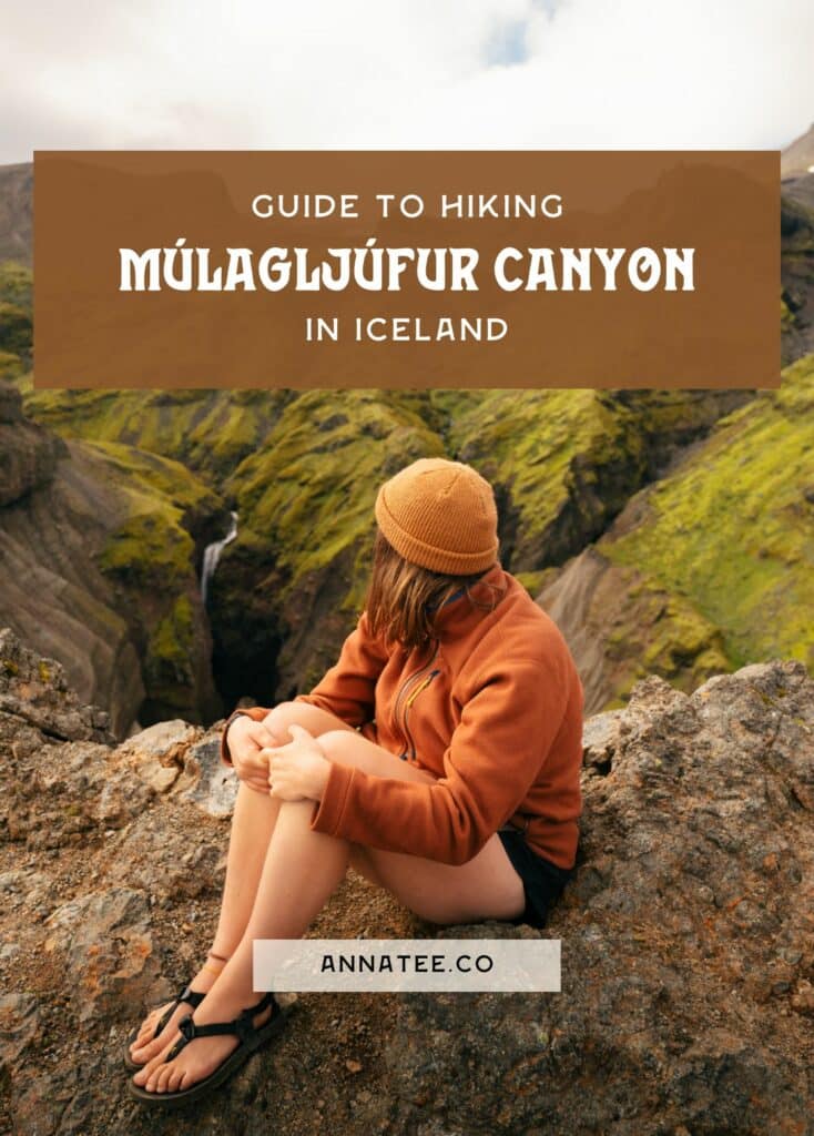 A Pinterest graphic that says "Guide to Hiking Múlagljúfur Canyon in Iceland."