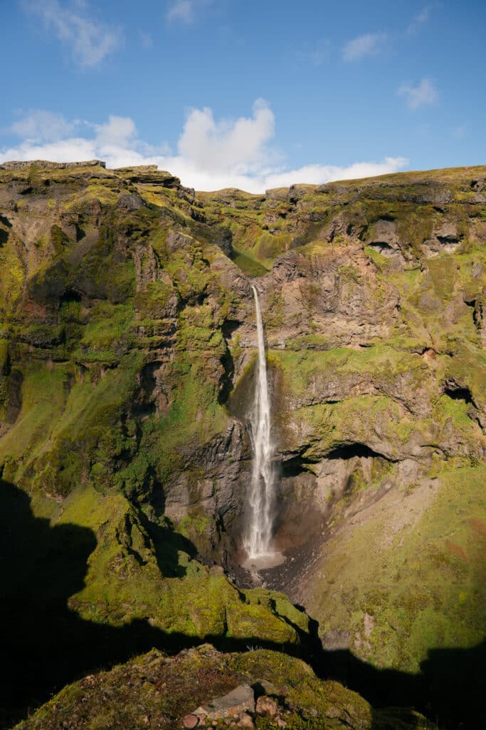 A view of Hangandifoss along the Múlagljúfur Canyon trail.