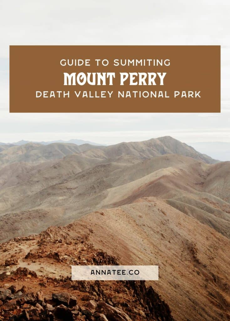 A Pinterest graphic that says "Guide to Summiting Mount Perry in Death Valley National Park."