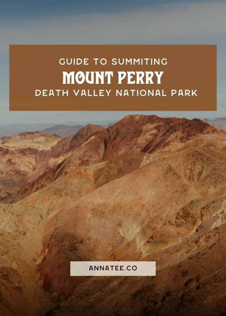A Pinterest graphic that says "Guide to Summiting Mount Perry in Death Valley National Park."