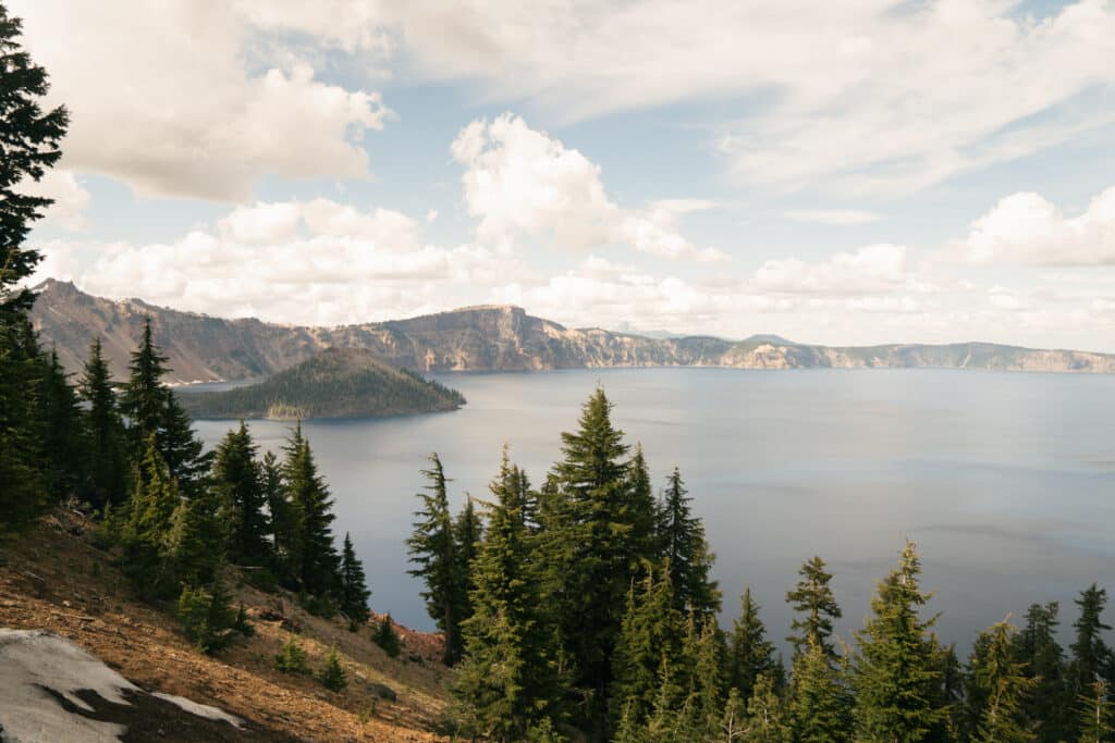 A view of Crater Lake from the top of the Cleetwood Cove trail.