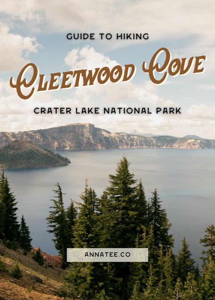 A Pinterest graphic that says "guide to hiking Cleetwood Cove, Crater Lake National Park."