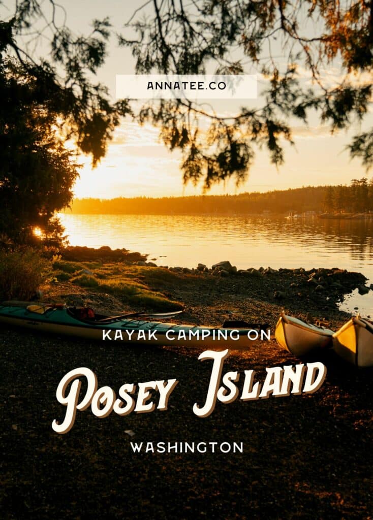 A Pinterest graphic that says "kayak camping on Posey Island, Washington."