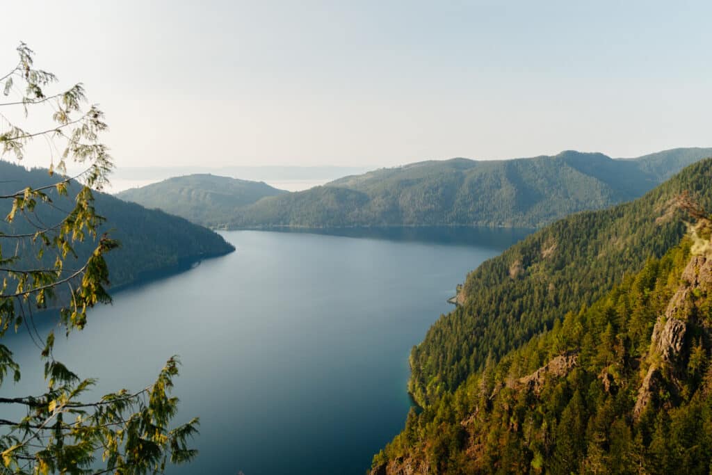 The view of Lake Crescent from the top of the Mount Storm King trail.