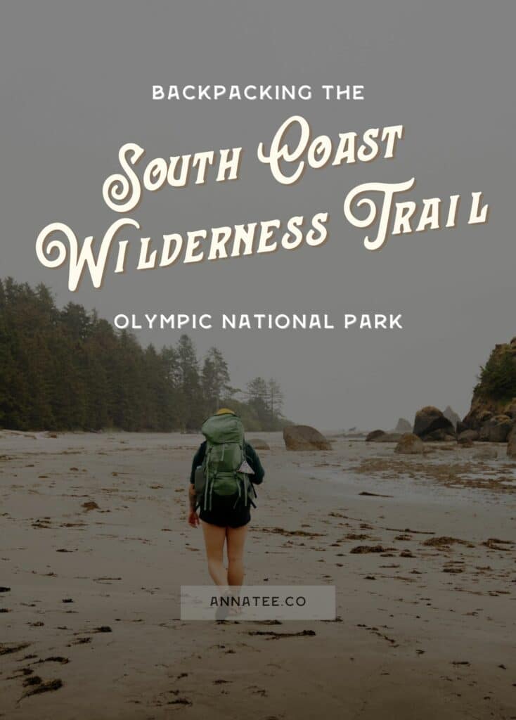A Pinterest graphic that says "Backpacking the South Coast Wilderness Trail - Olympic National Park."