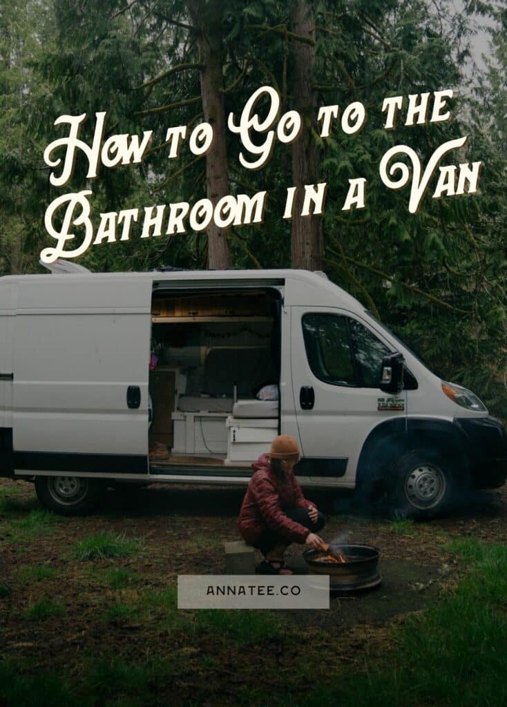 A Pinterest graphic that says "van life toilet options - how to go to the bathroom in a camper van."