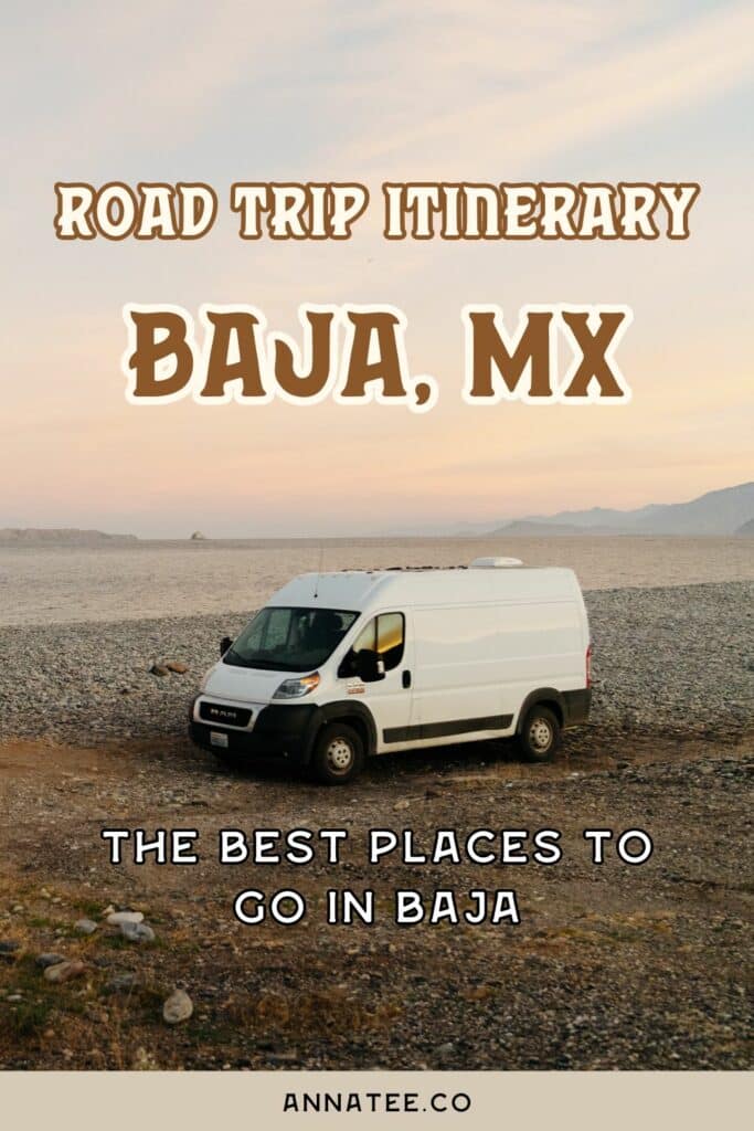 A Pinterest graphic that says "Baja road trip itinerary."