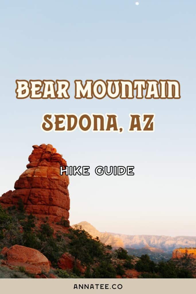 A Pinterest graphic that says "Bear Mountain, Sedona, Arizona Hike Guide."