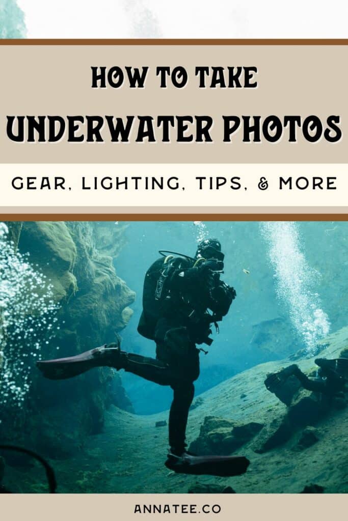 A Pinterest graphic that says "how to take photos underwater - while snorkeling or scuba diving."