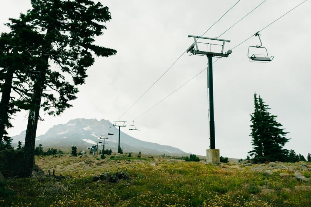 The ski lift along the Timberline trail backpacking loop.